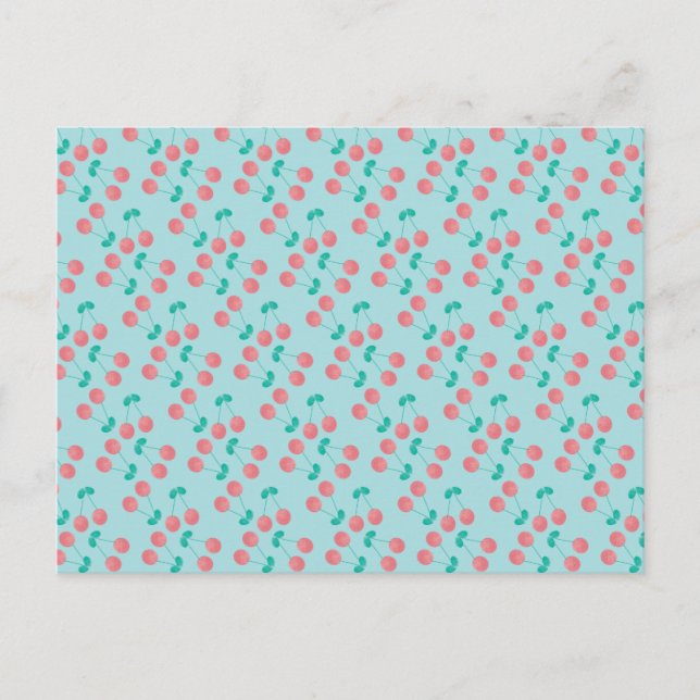 Cherries Hand Painted Watercolor Pink Teal  Postcard (Front)