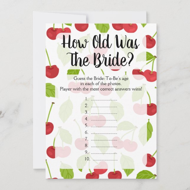 Cherries How Old Was The Bride Shower Game (Front)