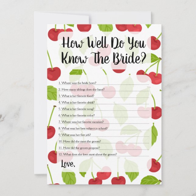 Cherries How Well Do You Know The Bride Game Invitation (Front)