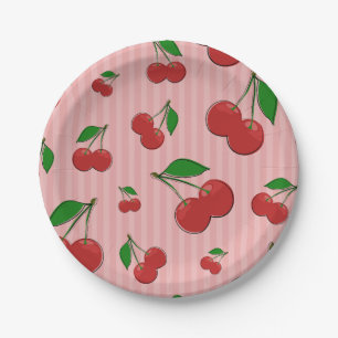 Cherries Illustration Paper Plate