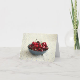 Cherries in a blue bowl  card