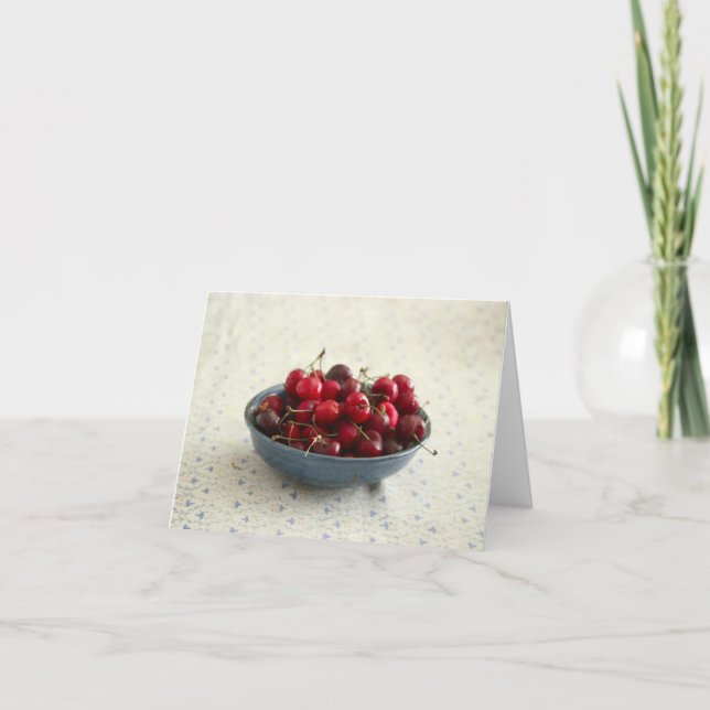 Cherries in a blue bowl  card (Front)