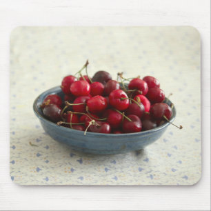 Cherries in a blue bowl  mouse pad