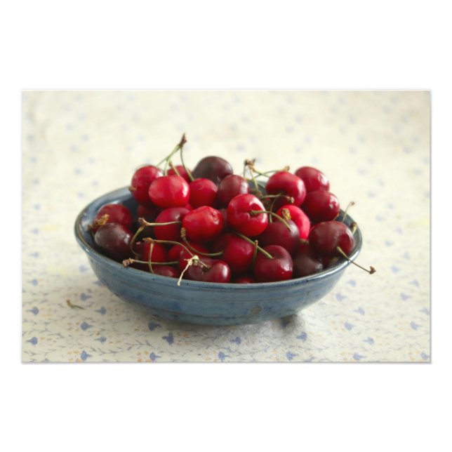 Cherries in a blue bowl  photo print (Front)