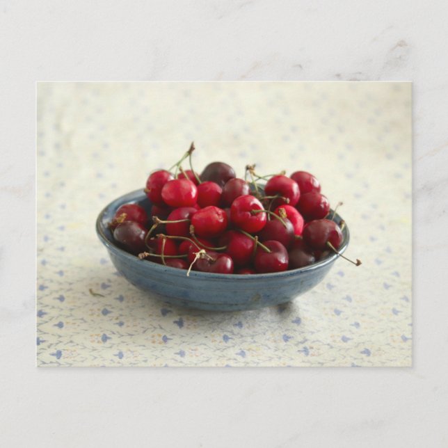 Cherries in a blue bowl  postcard (Front)