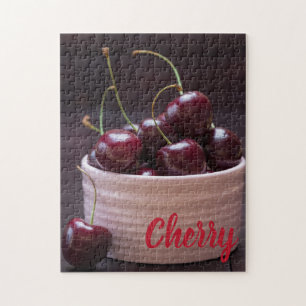 Cherries in pink bowl for fruit lover jigsaw puzzle