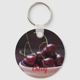 Cherries in pink bowl for fruit lover key ring