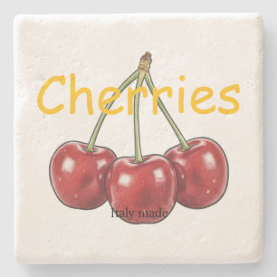 Cherries Italy made Eye catching Hand drawn art Stone Coaster