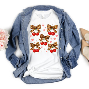 Cherries Leopard Cheetah Bow Coquette Aesthetic T-Shirt