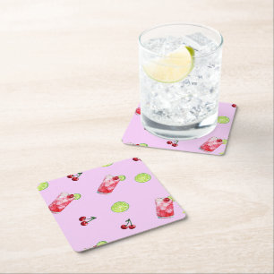 Cherries Limes Cocktails Paper Coaster