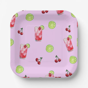 Cherries Limes Cocktails Paper Plate