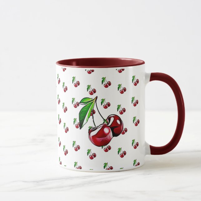 Cherries Mug Burgundy Coffee Mug (Right)