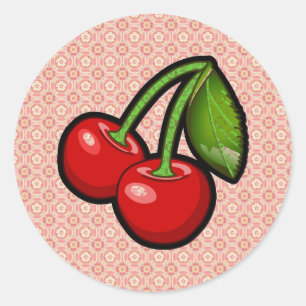 Cherries on Flower Classic Round Sticker