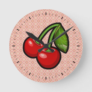 Cherries on Flower Round Clock