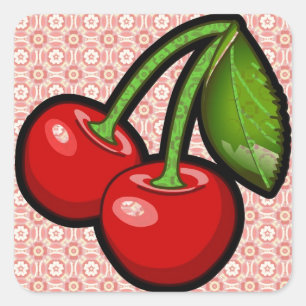 Cherries on Flower Square Sticker