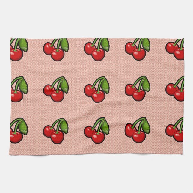 Cherries on Flower Tea Towel (Horizontal)