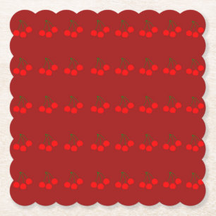 Cherries on Maroon Paper Coasters (Set of 6)