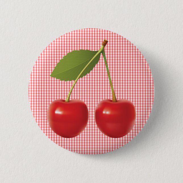 CHERRIES ON STEM 6 CM ROUND BADGE (Front)