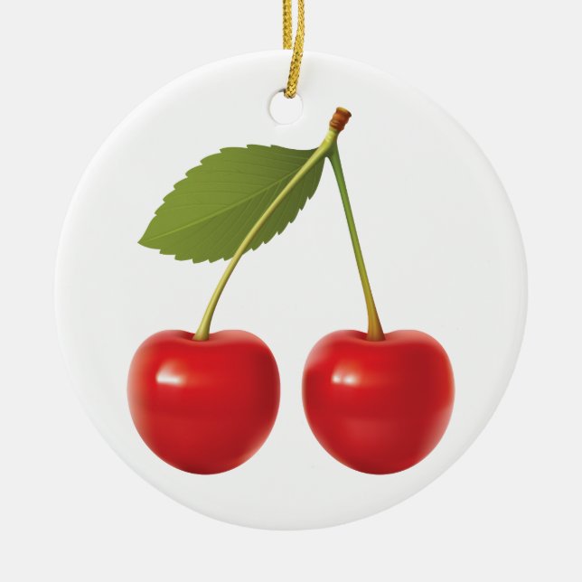 CHERRIES ON STEM CERAMIC CIRCLE ORNAMENT (Front)