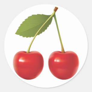 CHERRIES ON STEM CLASSIC ROUND STICKER
