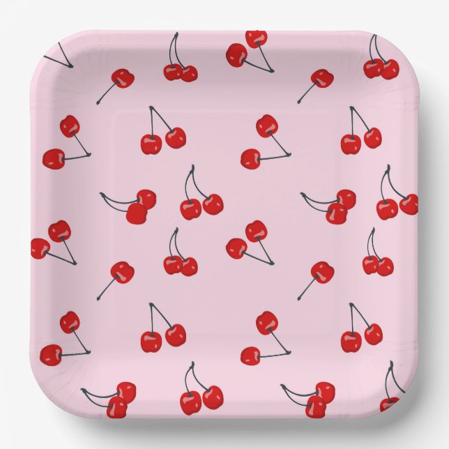 Cherries Paper Plates, Red Fruit Party Plate (Front)