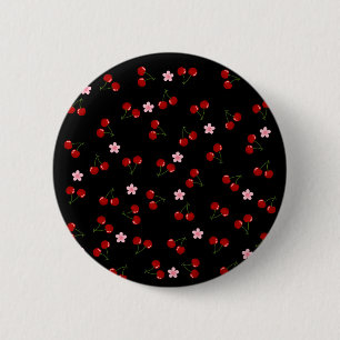 Cherries Pattern on Black Background 6 Cm Round Badge