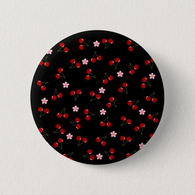  Cherries Pattern on Black Background 6 Cm Round Badge (Front)