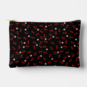 Cherries Pattern on Black Background Accessory Pouch