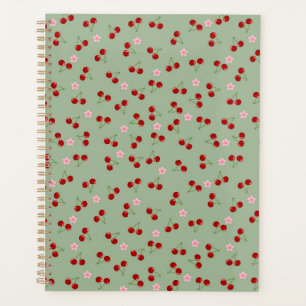 Cherries Pattern on Green Background Planner