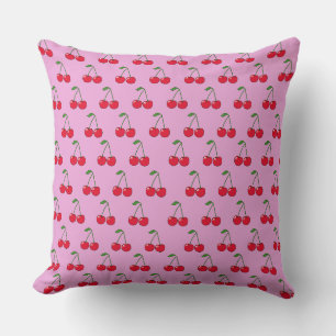 Cherries pattern pink cushion