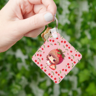 cherries Pattern Pink & Red Key Ring