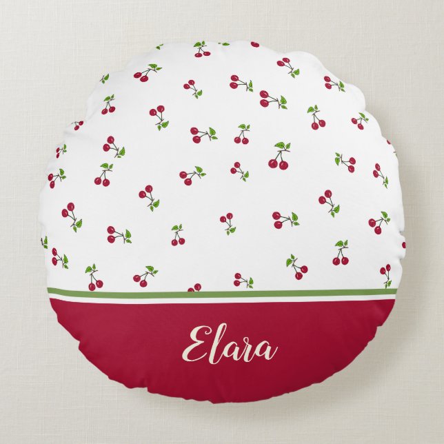 Cherries pattern round cushion (Front)