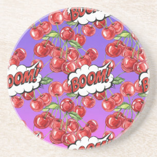 Cherries, Pop Art, by Natasha Us Coaster