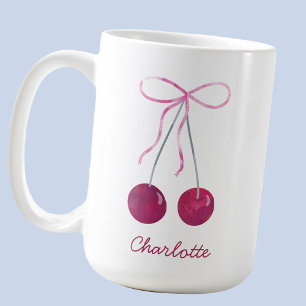 Cherries Ribbons and Bows Watercolor Personalised Coffee Mug