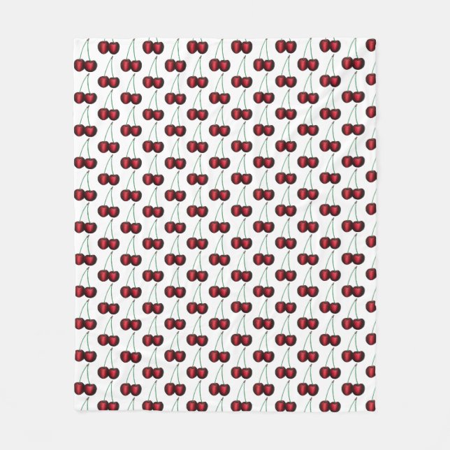 Cherries Ripe Red Cherry Summer Fruit Print Fleece Blanket (Front)