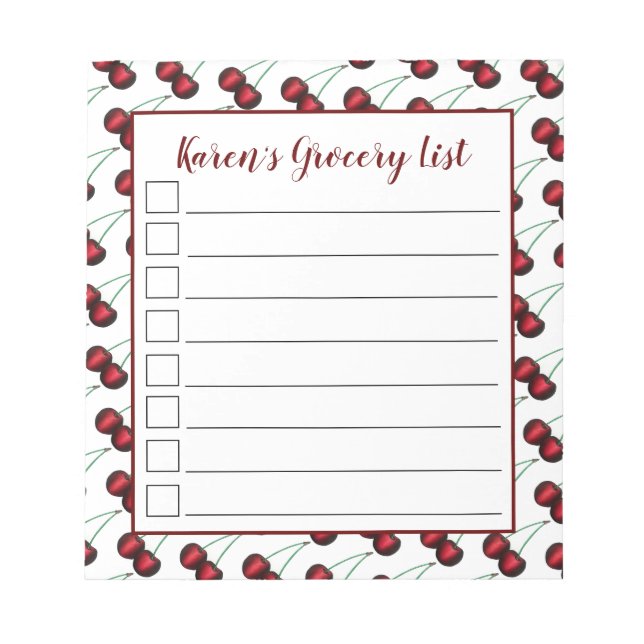 Cherries Ripe Red Cherry Summer Fruit Print Notepad (Front)