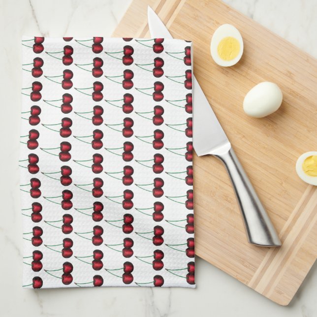 Cherries Ripe Red Cherry Summer Fruit Print Tea Towel (Quarter Fold)