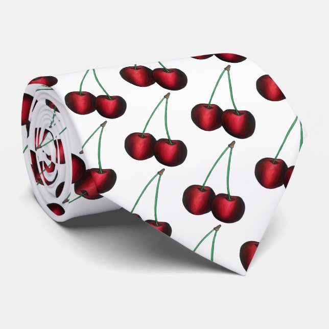 Cherries Ripe Red Cherry Summer Fruit Print Tie (Rolled)
