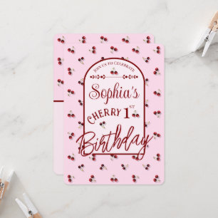 Cherries Theme First Birthday Invitation