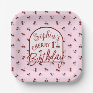 Cherries Theme First Birthday Paper Plate