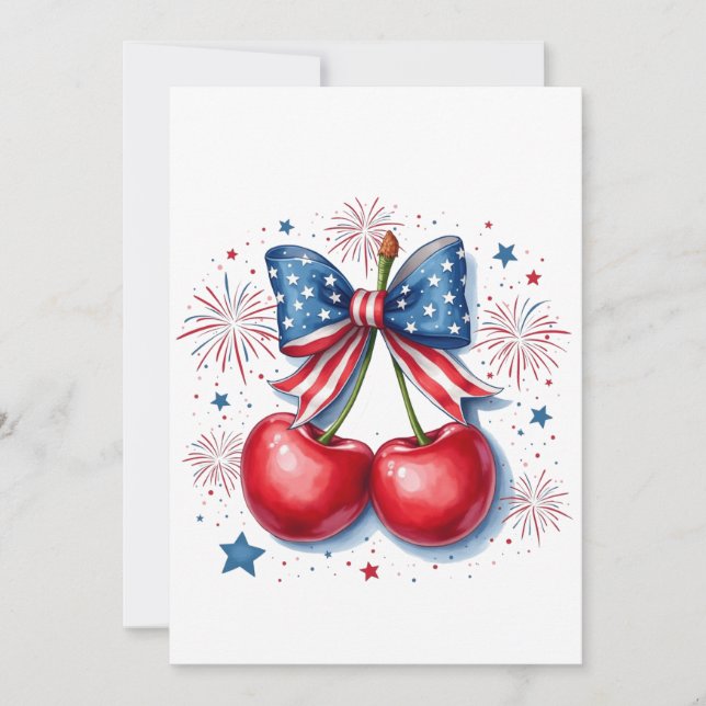 Cherries with Coquette Bow 4th of July American   Announcement (Front)