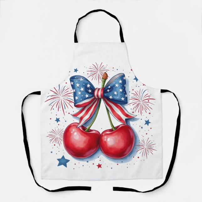 Cherries with Coquette Bow 4th of July American   Apron (Front)