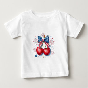 Cherries with Coquette Bow 4th of July American   Baby T-Shirt