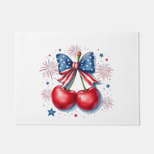 Cherries with Coquette Bow 4th of July American Doormat