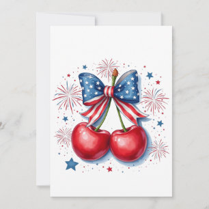 Cherries with Coquette Bow 4th of July American Invitation