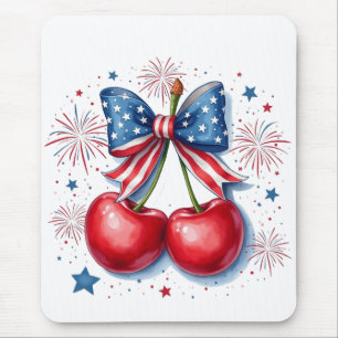 Cherries with Coquette Bow 4th of July American Mouse Pad