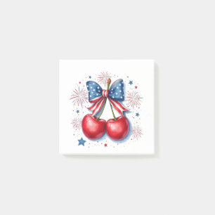 Cherries with Coquette Bow 4th of July American Post-it Notes