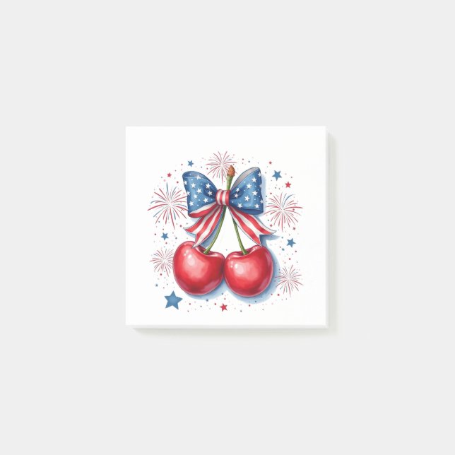Cherries with Coquette Bow 4th of July American   Post-it Notes (Front)
