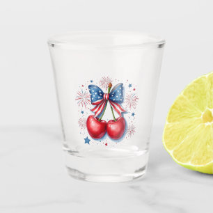 Cherries with Coquette Bow 4th of July American Shot Glass