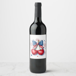 Cherries with Coquette Bow 4th of July American   Wine Label